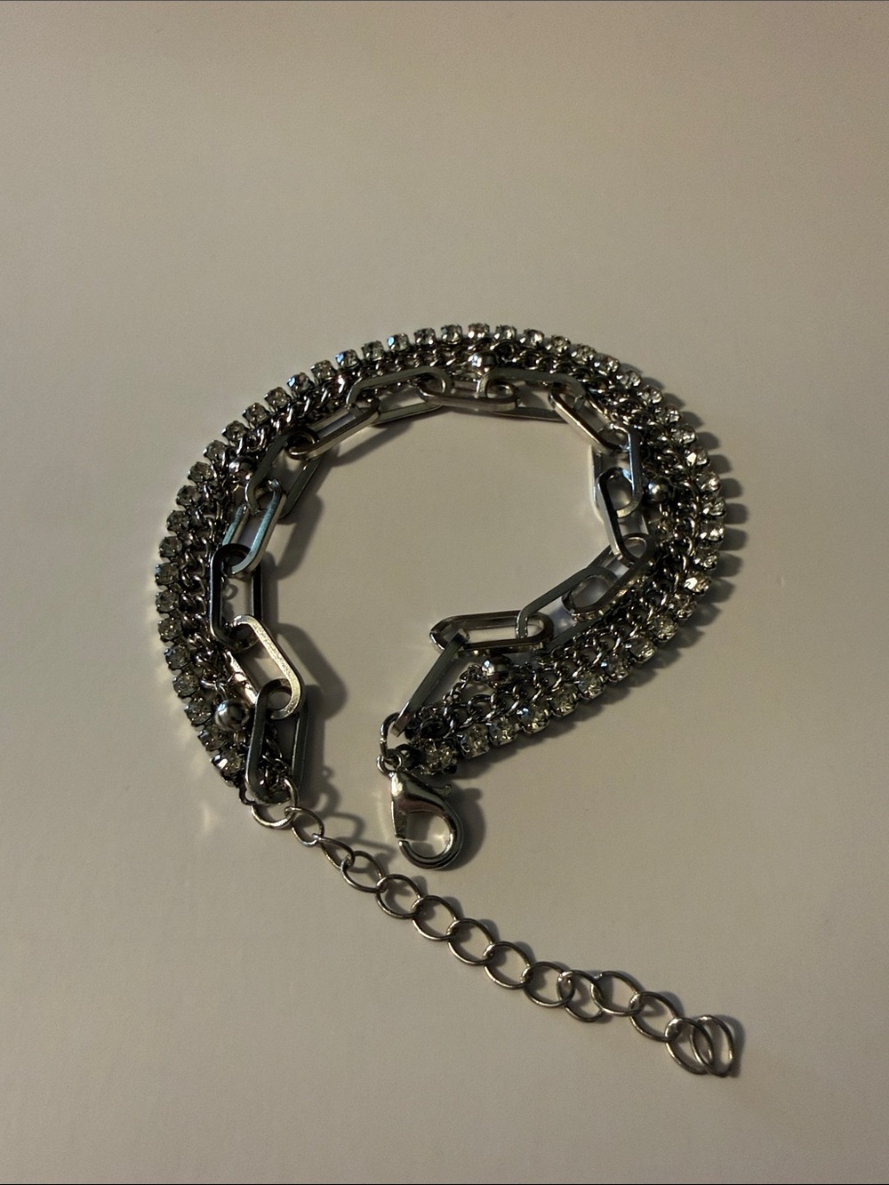 Layered Chain and Rhinestone Bracelets Set - Silver - Picture 7 of 10